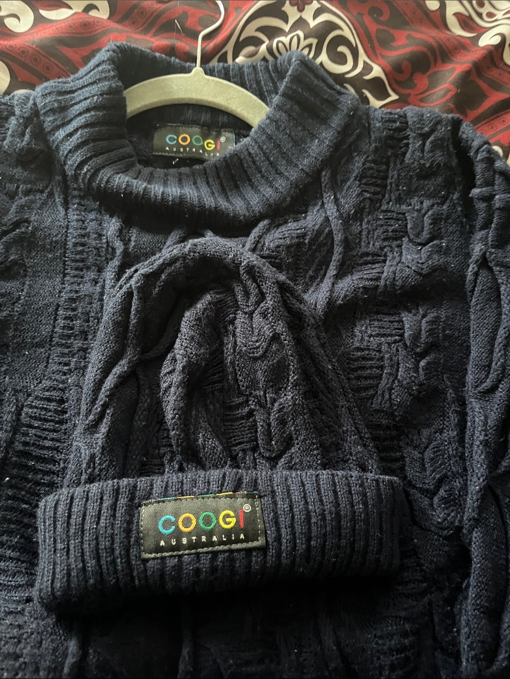 COOGI Men’s Navy Cable Turtleneck Sweater